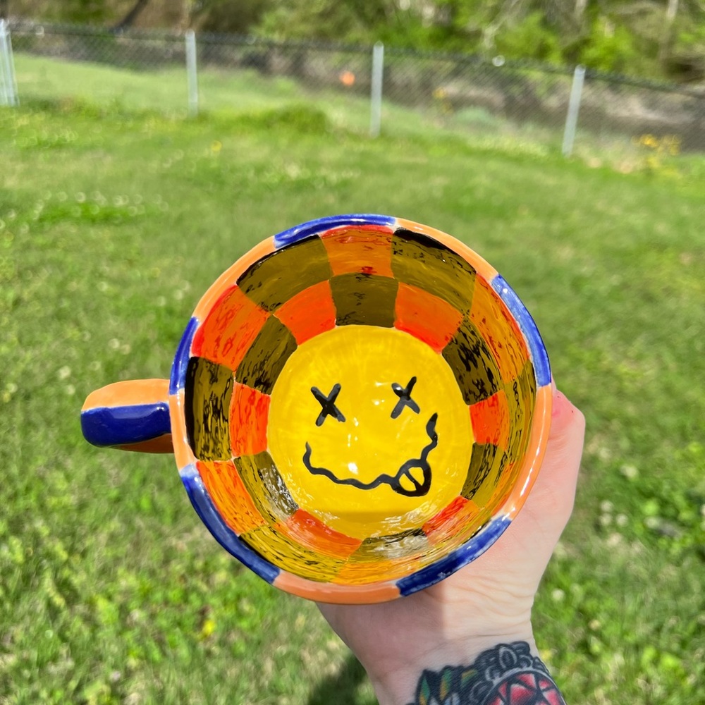Handmade Ceramic Checkered Mug